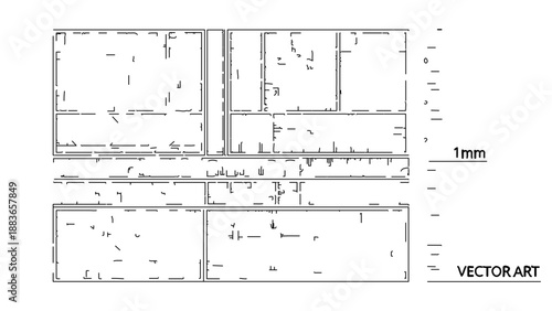 A technical vector graphic illustration of a floor plan design with precise measurements and markings.