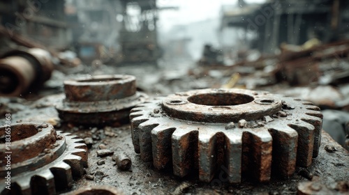 Rusty gears in a desolated environment: Industrial machinery and decay concept