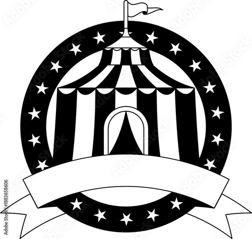 black and white illustration of logo type of A circus tent