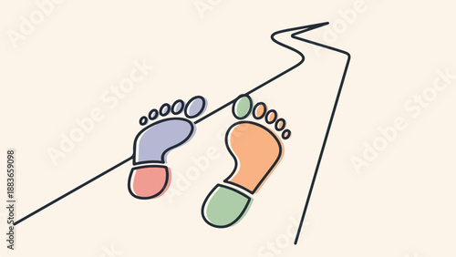 Minimalist illustration of two feet balancing on a black wavy line