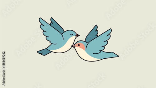 Two birds in mid-flight facing each other against a light blue background