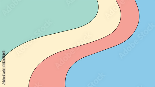 Abstract fluid layered curves with pastel hues on a horizontal gradient