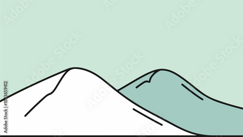 Minimalist landscape illustration of two rolling hills under a soft pastel sky