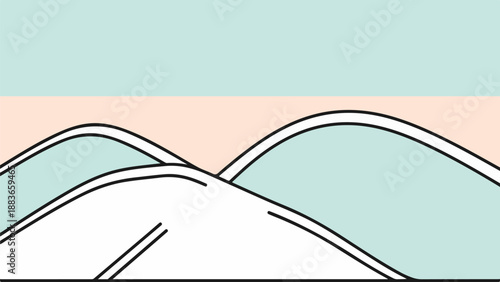 Two rolling hills with soft blue-green tones in a serene landscape illustration