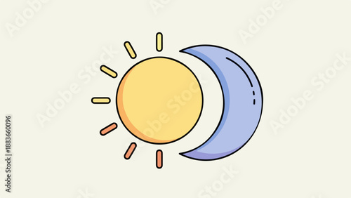 Minimalist illustration of the sun and moon with a neutral background