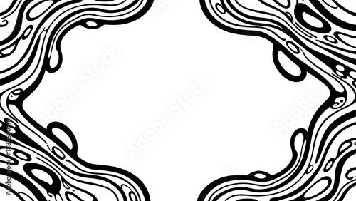 Black and white abstract border design with wavy lines
