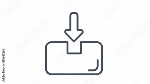 Icon of an arrow pointing down towards a box symbolizing download or import