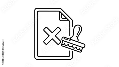 Document rejection stamp with a cross symbol representing denial or disapproval