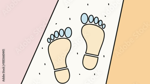 Two barefoot footprints on textured sandy surface with gradient background