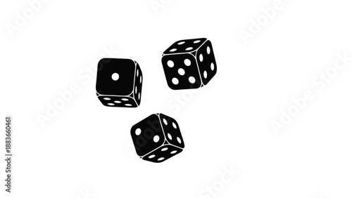 Three black tumbling dice vector illustration