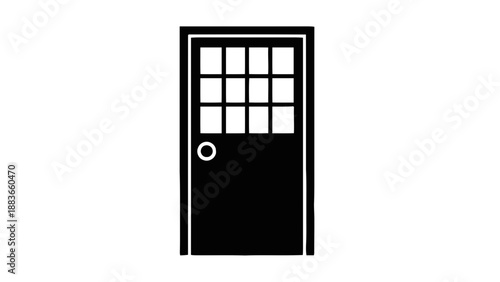 Vector illustration of a classic house entrance door with window panes, on transparent background