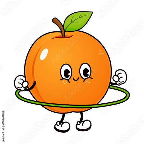 Cute apricot character exercising with a hula hoop