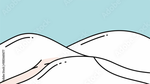 Minimalist landscape with three rolling hills in black line art against a light blue sky