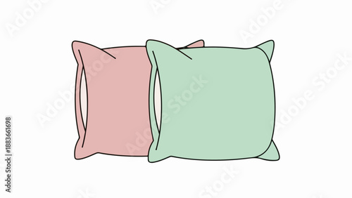 Two rectangular pillows, one pink and one green, with black outlines on a neutral background