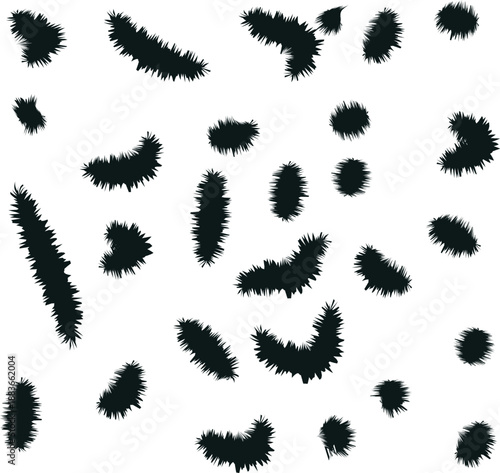 Set of hand drawn spiky black organic shapes and textured blobs with fuzzy edges for abstract graphic design and creative pattern making