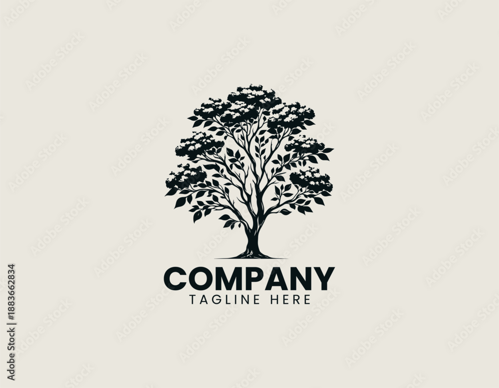 Obraz premium Crape Myrtle Tree Black Vector Logo Illustration