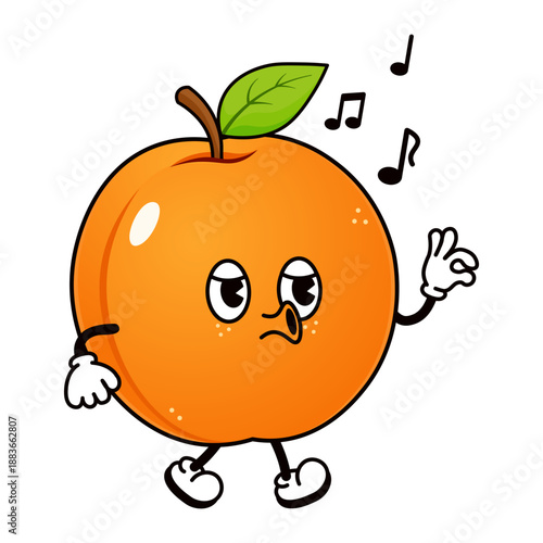 Apricot fruit cartoon character whistling music