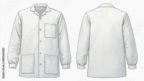 An illustration of a white lab coat shown from both front and back perspectives