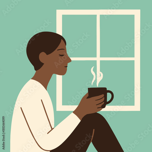 Person enjoying coffee in morning flat