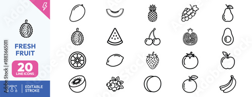 Collection of Hand Drawn Fresh Fruit Icons.