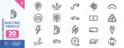 Electric Vehicle Icons Set Illustration.