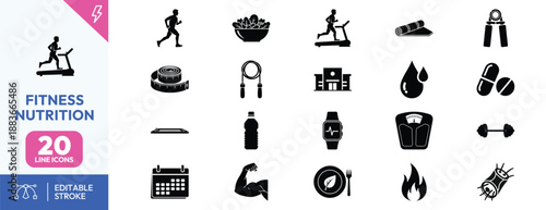 Fitness Nutrition Icons Set Illustration.