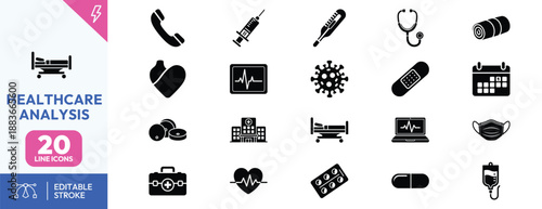 Medical Icons Healthcare Analysis Symbols.