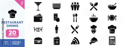 Restaurant Dining Icons Set Illustration.