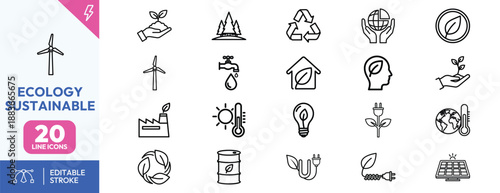 Sustainable Ecology Icons Set Collection.