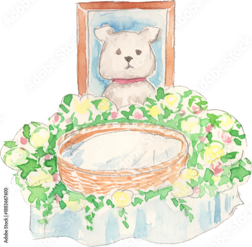 水彩で描いたペット葬のイラスト　ベクター