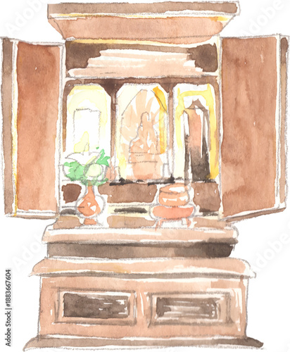水彩で描いた仏壇のイラスト　ベクター