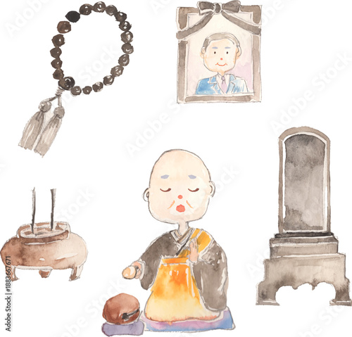 お墓・仏具のイラスト素材セット　ベクター