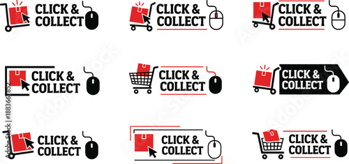 Click and Collect Shopping Cart Icons with Mouse Cursor