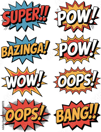 Comic Book Explosion Words - SUPER, POW, BAZINGA, BANG!