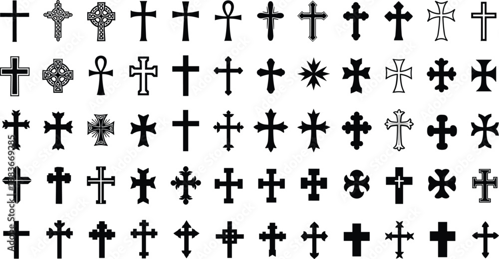 Fototapeta premium Assorted Christian Cross Symbols and Designs Set
