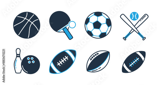 Collection of various sports equipment icons representing different popular sports.