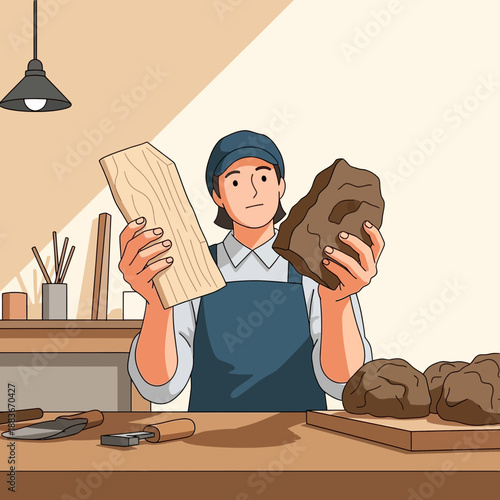 Artist chooses between wood and clay for creative project