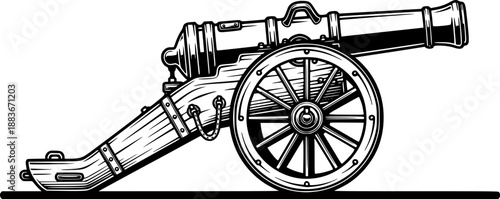 Vintage cannon vector illustration. Design element for poster, card, banner, t shirt, logo, label. Vector illustration

