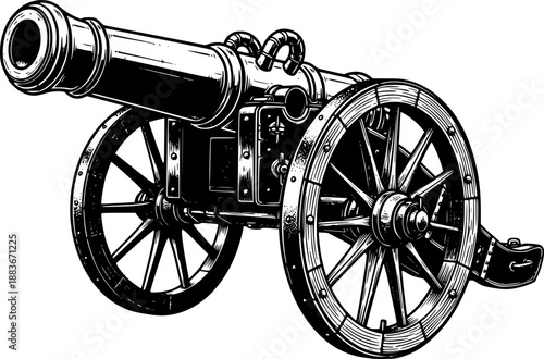 Vintage cannon vector illustration. Design element for poster, card, banner, t shirt, logo, label. Vector illustration
