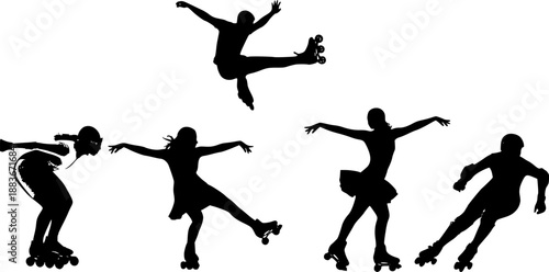 Roller Skating Silhouettes, Inline Skating Moves, Speed Skating Poses, Skaters in Action, Roller Dance Silhouettes, Skating Tricks
