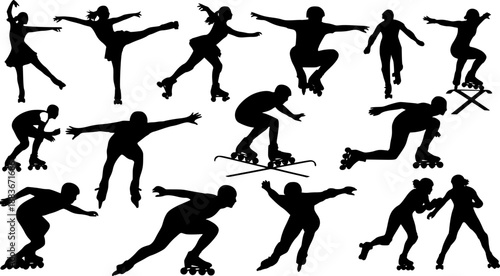 Roller Skating Silhouettes, Inline Skating Moves, Speed Skating Poses, Skaters in Action, Roller Dance Silhouettes, Skating Tricks
