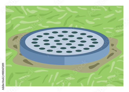 Bio pore on the grassy ground. Simple flat illustration.