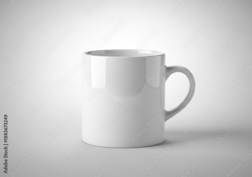 Obraz premium A clean white ceramic cup, ready for hot morning coffee or afternoon tea, sitting isolated on a plain studio background, emphasizing simple form, cup, edge, white