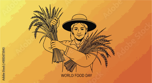 Farmer woman holding wheat harvest for world food day