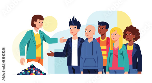 Group of people looking at pills, healthcare concept