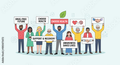 Health awareness rally with diverse group of people