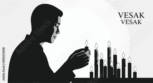 Man lighting candles Vesak celebration