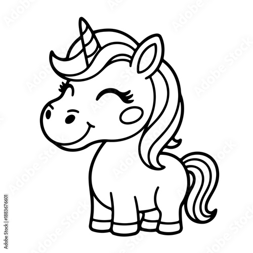 Magical Unicorn Illustration: A whimsical unicorn illustration, featuring a delightful character with a spiraled horn, a flowing mane, and a sweet, serene expression.