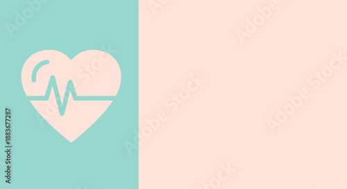 Heart icon in solid flat vector style, placed on the left side, clean edges, soft pastel background, large copy space on the right — commercial banner layout, high resolution raster.