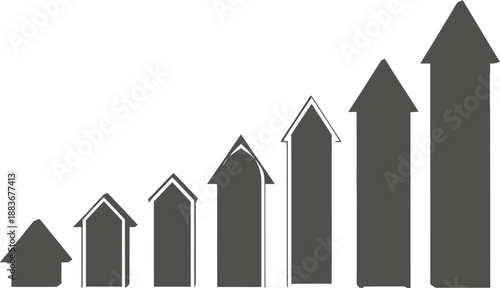 A series of black arrows pointing upwards in increasing size